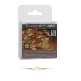   Réz drótkábeles fényfüzér 10 LED-es elemes (elemmel) extra meleg 90cm