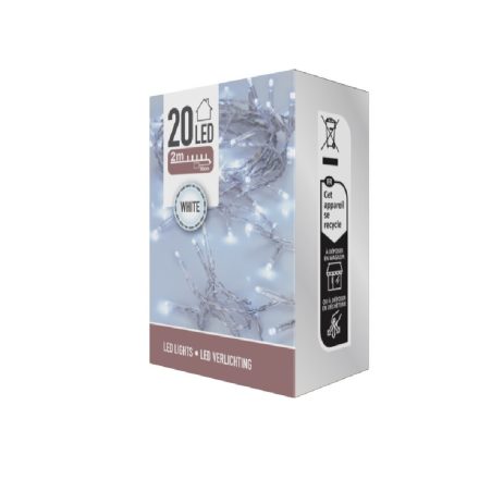 Fényfüzér 20 LED-es transparens elemes (elem nélkül) hideg