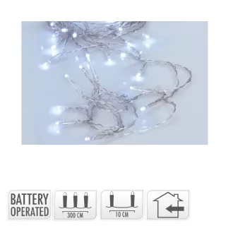   Fényfüzér 30 LED-es transparens elemes (elem nélkül) hideg 300cm