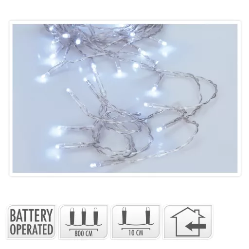 Fényfüzér 80 LED-es elemes (elem nélkül) hideg 8m