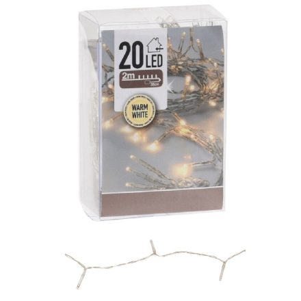 Fényfüzér 20 LED-es transparens elemes (elem nélkül) meleg 200cm