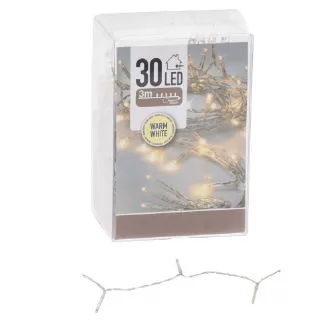   Fényfüzér 30 LED-es transparens elemes (elem nélkül) meleg 300cm