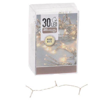 Fényfüzér 30 LED-es transparens elemes (elem nélkül) meleg 300cm