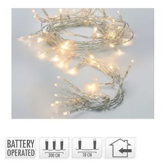  Fényfüzér 30 LED-es transparens elemes (elem nélkül) meleg 300cm