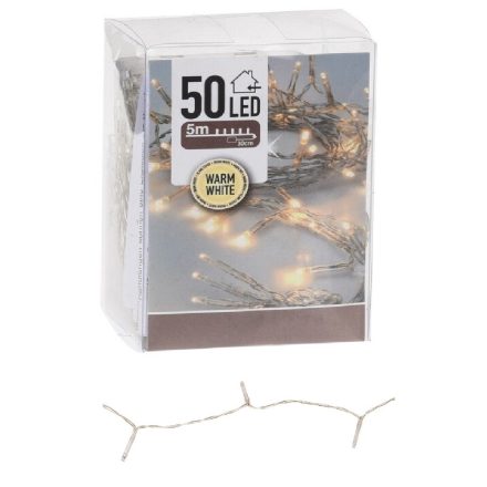Fényfüzér 50 LED-es tranparens elemes (elem nélkül) meleg  500cm