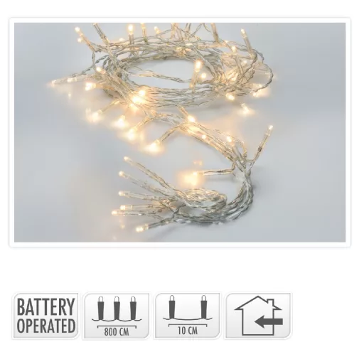 Fényfüzér 80 LED-es elemes (elem nélkül) meleg 8m