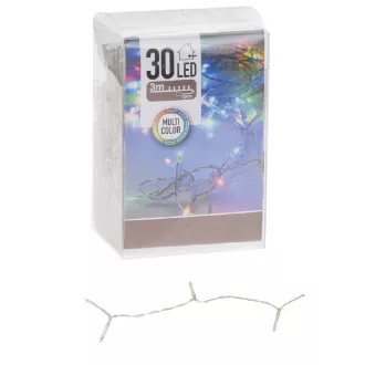   Fényfüzér 30 LED-es transparens elemes (elem nélkül) multi  300cm