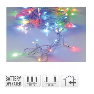   Fényfüzér 30 LED-es transparens elemes (elem nélkül) multi  300cm