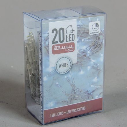Fényfüzér 20 LED-es időzítős elemes (elem nélkül) hideg