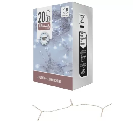 Fényfüzér 20 LED-es időzítős elemes (elem nélkül) hideg 200cm