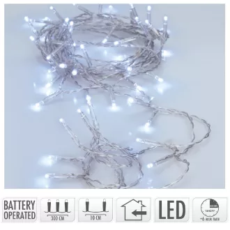   Fényfüzér 30 LED-es transparens  időzítős elemes (elem nélkül) hideg 300cm