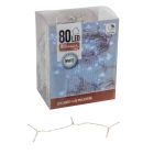 Fényfüzér 80 LED-es transparens  időzítős elemes (elem nélkül) hideg 8m