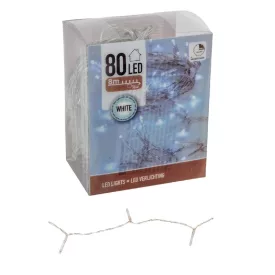   Fényfüzér 80 LED-es transparens  időzítős elemes (elem nélkül) hideg 8m