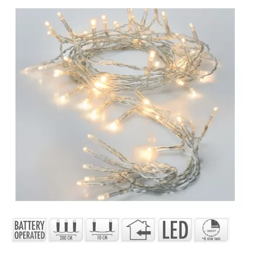 Fényfüzér 20 LED-es időzítős elemes (elem nélkül) meleg 200cm