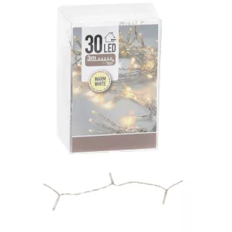   Fényfüzér 30 LED-es transparens  időzítős elemes (elem nélkül) meleg 300cm
