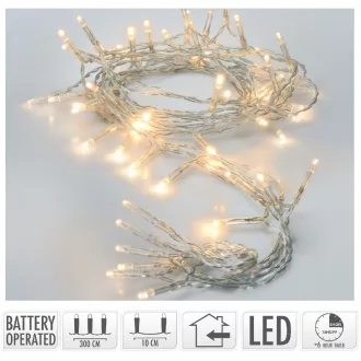   Fényfüzér 30 LED-es transparens  időzítős elemes (elem nélkül) meleg 300cm