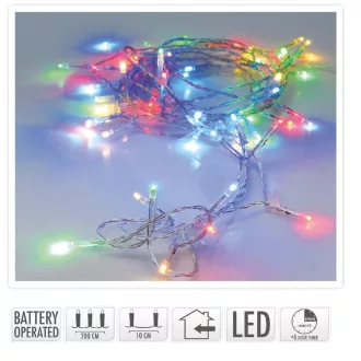   Fényfüzér 20 LED-es timeres elemes (elem nélkül) multi 200cm