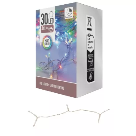 Fényfüzér 30 LED-es időzítős elemes (elem nélkül) multi 300cm