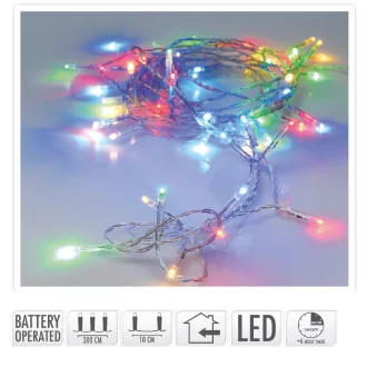   Fényfüzér 30 LED-es időzítős elemes (elem nélkül) multi 300cm