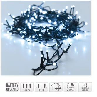   Fényfüzér 192 LED-es programos elemes (elem nélkül) hideg 14,5m