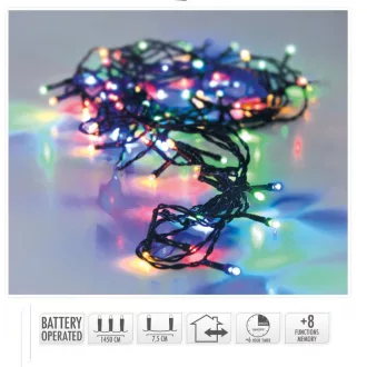   Fényfüzér 192 LED-es programos elemes (elem nélkül) multi 14,5m