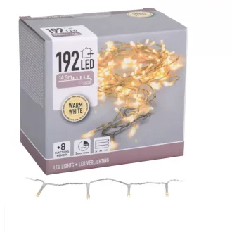   Fényfüzér 192 LED-es transzparens programos elemes (elem nélkül) meleg 14,5m