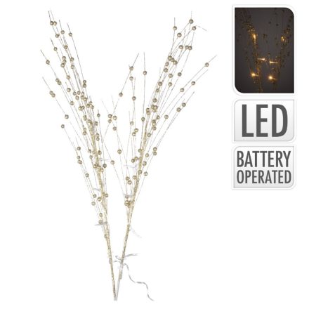 10 LED-es glitteres vessző ág arany elemes (elem nélkül) meleg