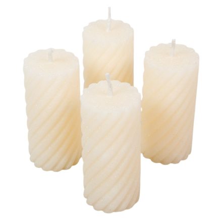 Bársony glitter csavart henger gyertya 55x100mm ivory 4db/csom (db ár)