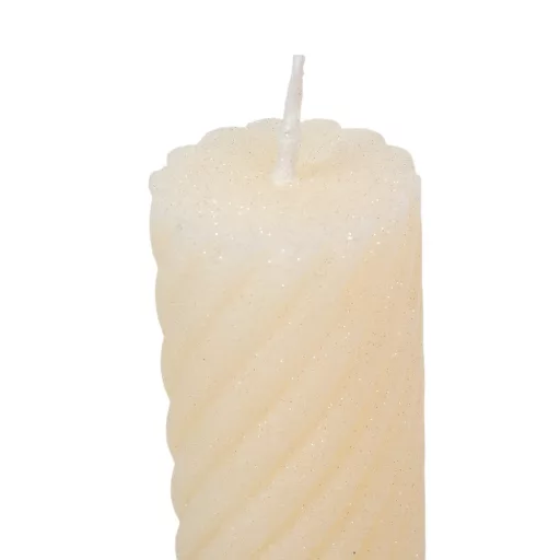 Bársony glitter csavart henger gyertya 55x100mm ivory 4db/csom (db ár)