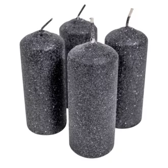   Bársony glitter henger gyertya 40x100mm fekete 4db/csom (db ár)