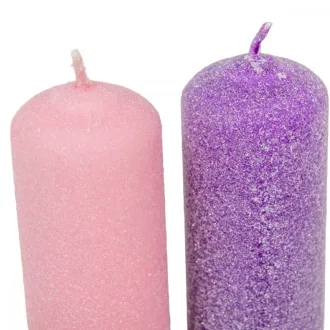   Bársony glitter henger gyertya 40x100mm lila+rózsaszín 4db/csom (db ár)