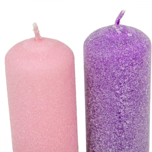Bársony glitter henger gyertya 40x100mm lila+rózsaszín 4db/csom (db ár)