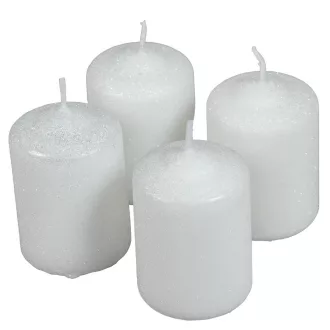   Bársony glitter henger gyertya 50x75mm fehér 4db/csom (db ár)