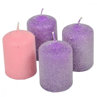   Bársony glitter henger gyertya 50x75mm lila+rózsaszín 4db/csom (db ár)