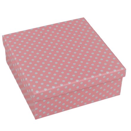 Papir doboz négyzetes rózsaszín pöttyös M7x18xx18cm
