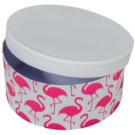 Papír doboz kerek, tetővel flamingó mintás M9x20cm