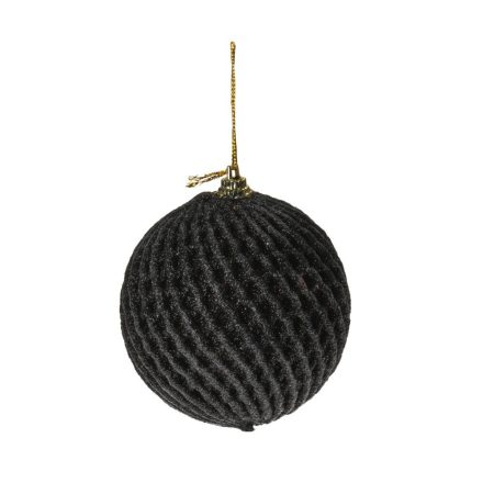 Glitteres hálós design műanyag gömb fekete 80mm