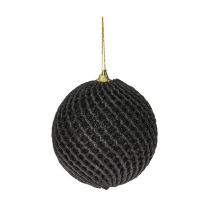 Glitteres hálós design műanyag gömb fekete 100mm