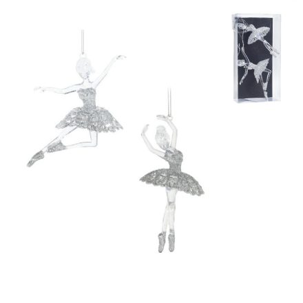 Balerina akasztós ezüst glitteres szárnnyal 15cm 2db-os