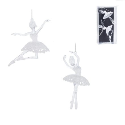 Ballerina akasztós fehér glitteres szárnnyal 15cm 2db-os