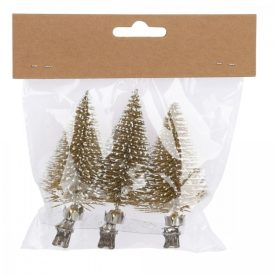 Mini fenyő csipeszes arany 7cm 3db-os