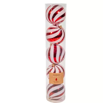 Csíkos gömb műa. piros-fehér 10cm 5db-os