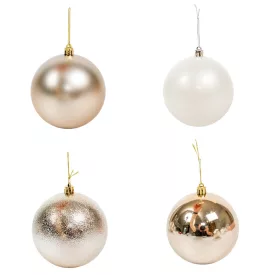 Műanyag gömb gyöngy fehér-világos arany mix 10cm