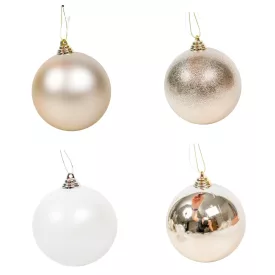 Műanyag gömb gyöngy fehér-világos arany mix 12cm