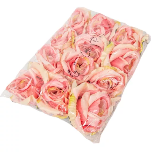 Rózsa virágfej krém-pink D9cm 12db/csom