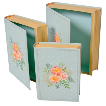 Papír doboz könyv alakú virág mintás 29-25-21cm 3db-os