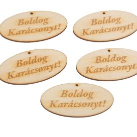 Natúrfa Boldog Karácsonyt tábla ovál 8cm 5db-os