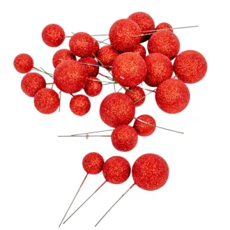 Glitteres golyó pick piros D2,5-3-4cm 30db-os