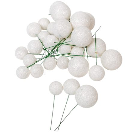 Glitteres polisztirol golyó pick fehér D4-3-2cm 30db-os