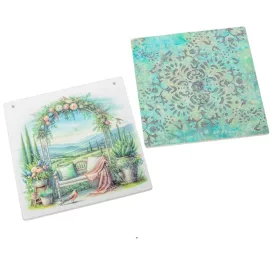   Nyomtatott fa tábla Mediterrán csempe minta - Toscana türkiz 12,5cm 2db-os